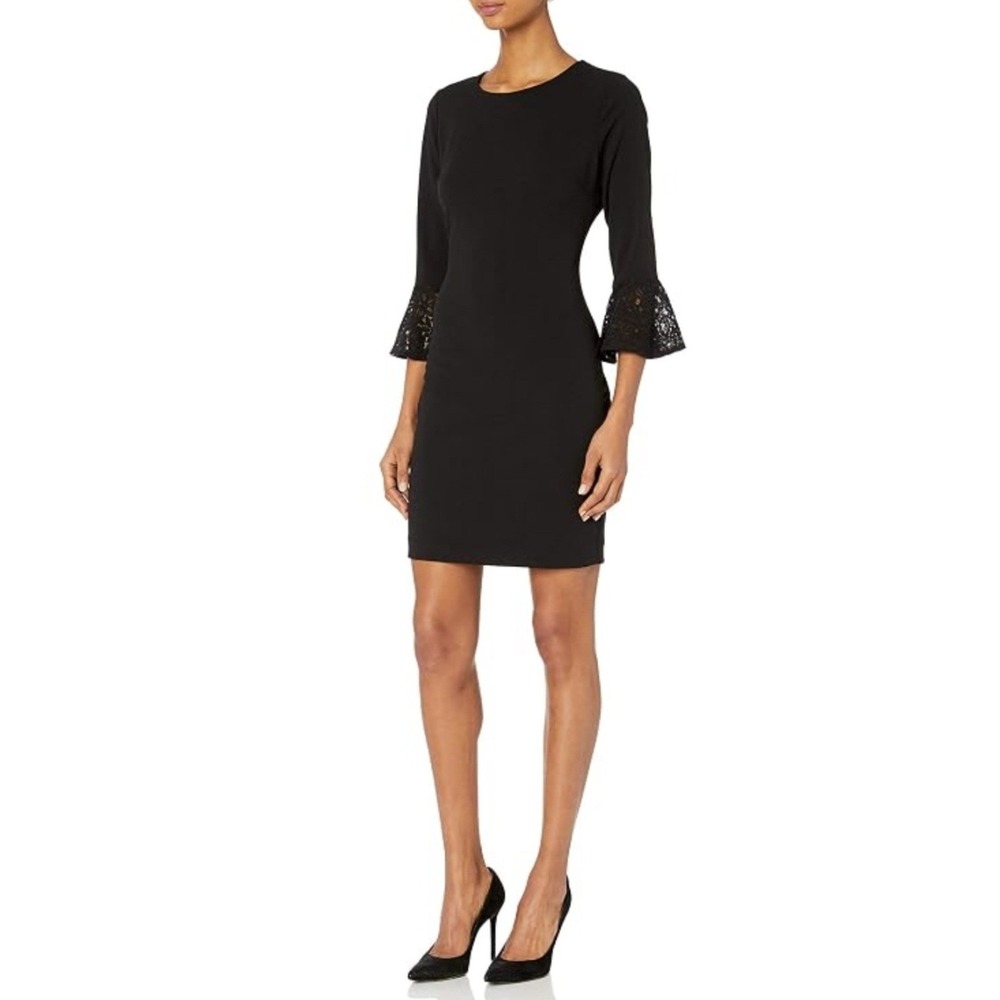 Tommy Hilfiger Black Bell Sleeve Lace Cuff Sheath Dress Womens Size 4